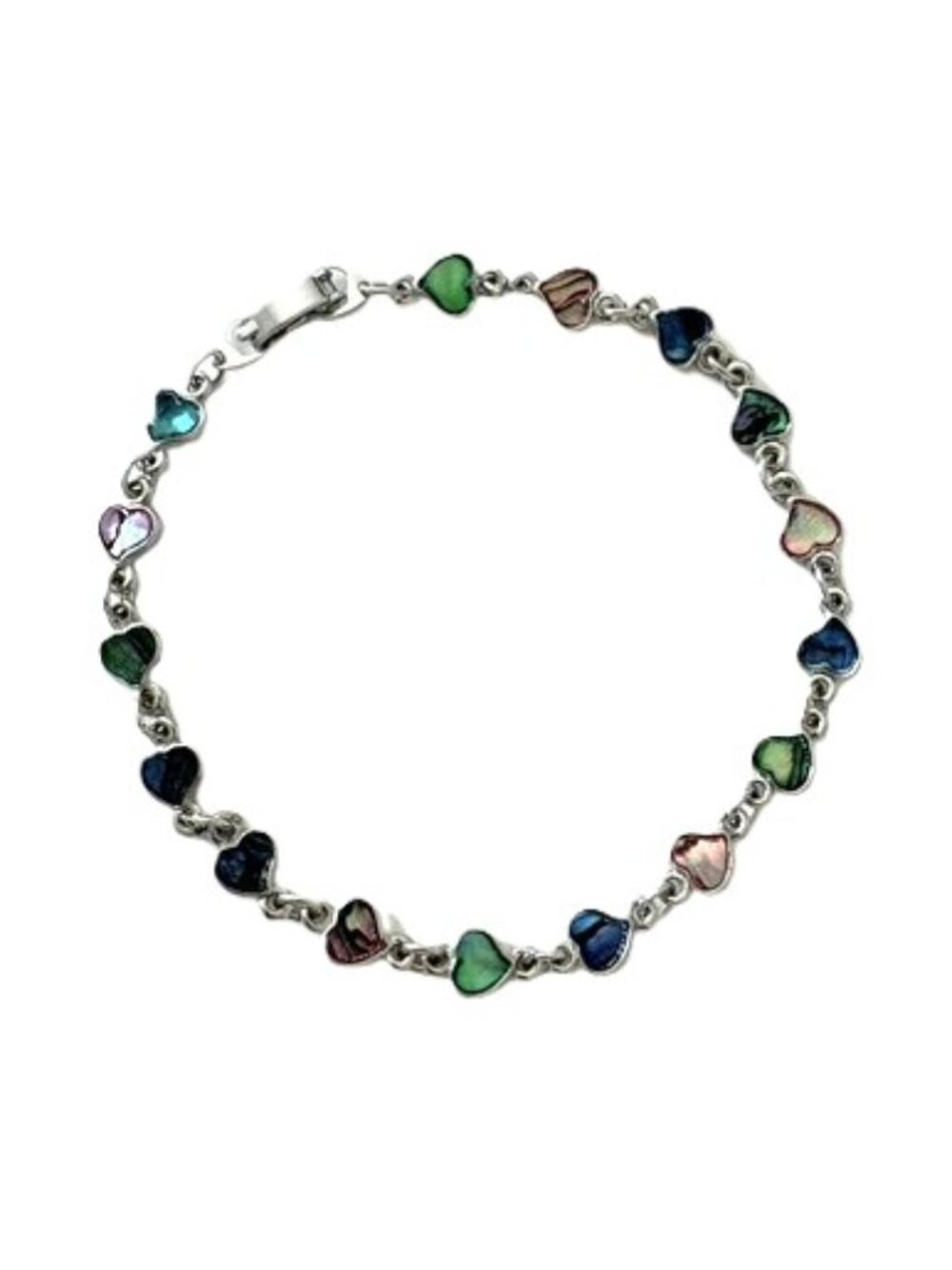Silver Ankle Bracelet With Agate Gemstone Hearts - 9 Inches